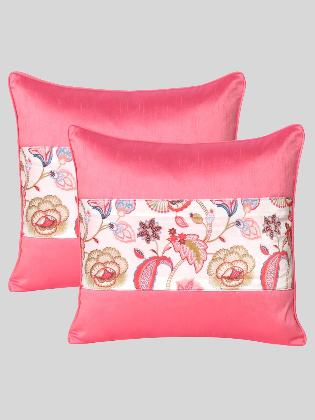 

OUSSUM Pink & White Set of 2 Floral Velvet Square Cushion Covers