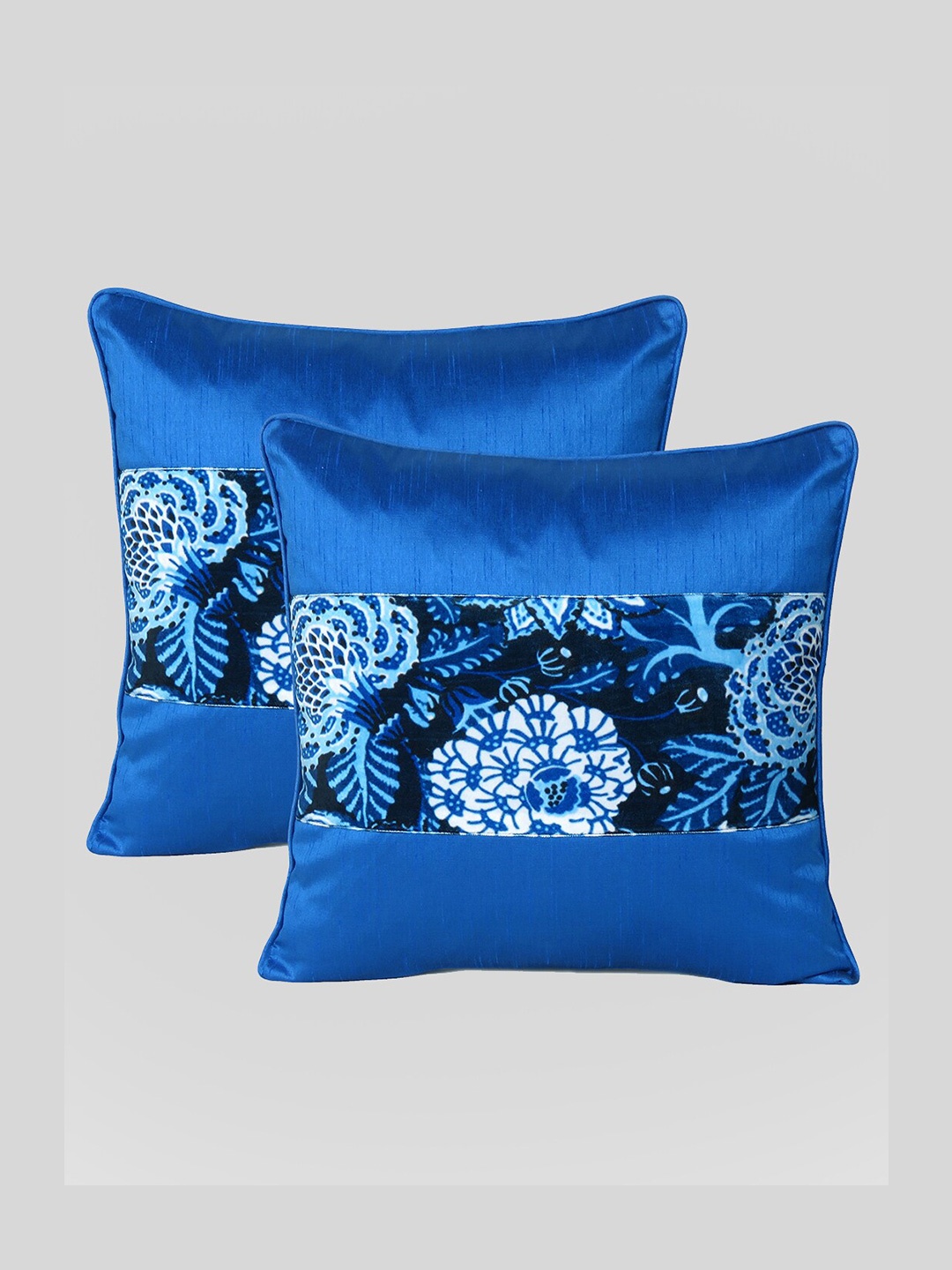 

OUSSUM Set of 2 Floral Velvet Square Cushion Covers, Blue