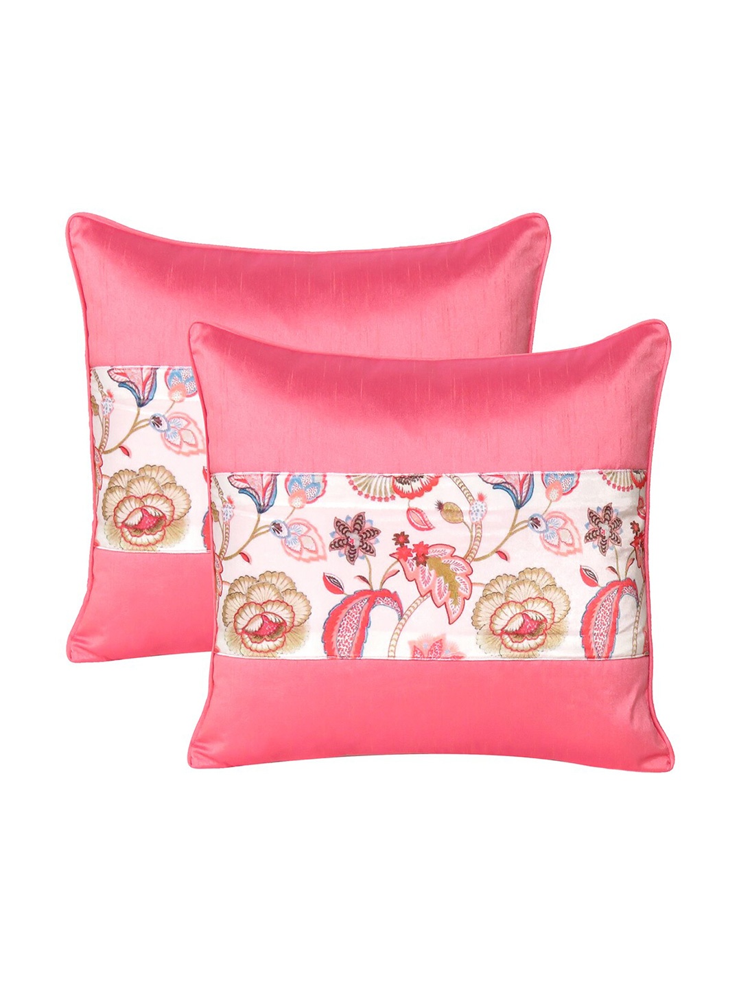 

OUSSUM Pink & White Set of 2 Floral Velvet Square Cushion Covers