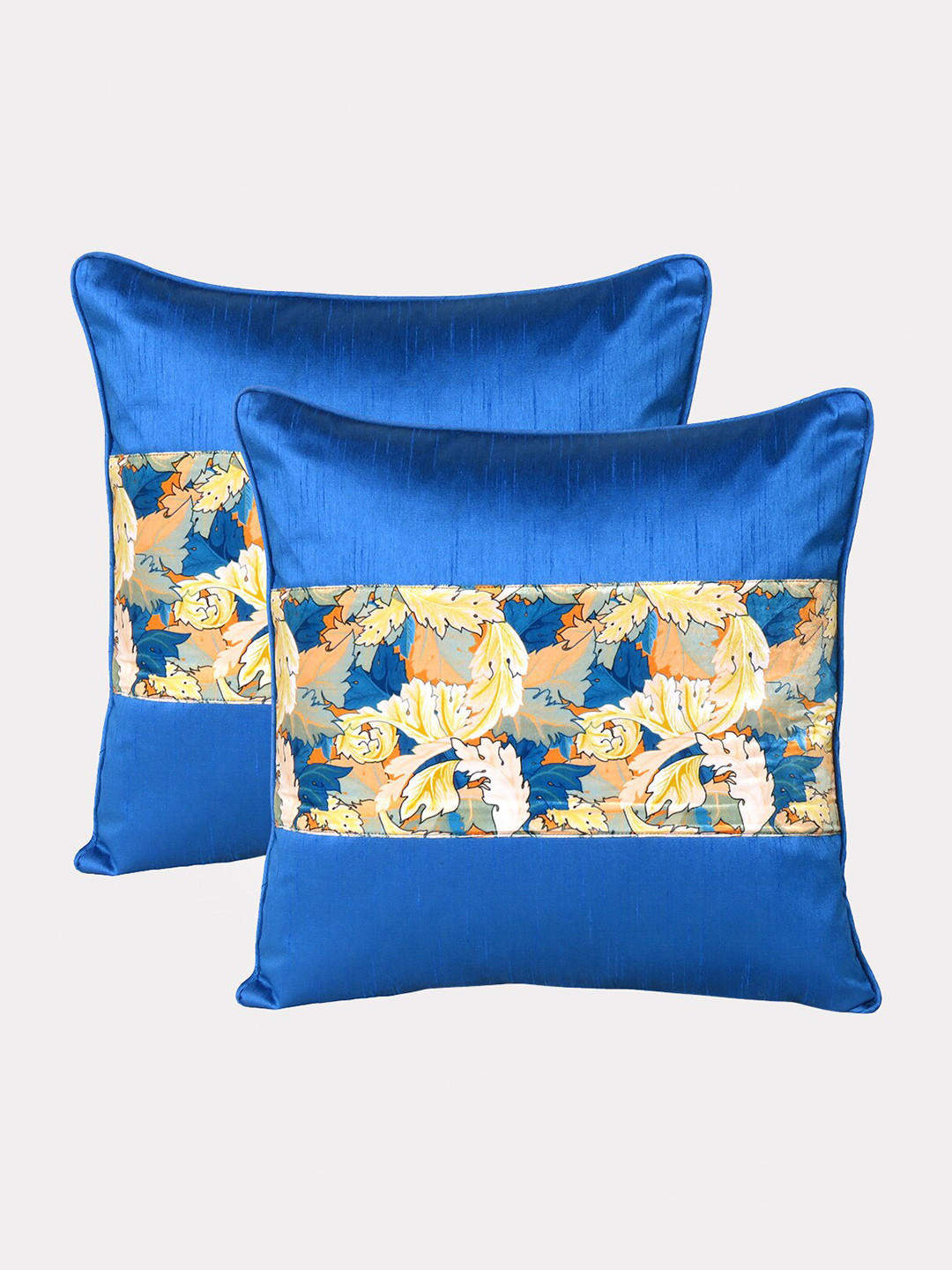 

OUSSUM Blue & Yellow Set of 2 Floral Velvet Square Cushion Covers