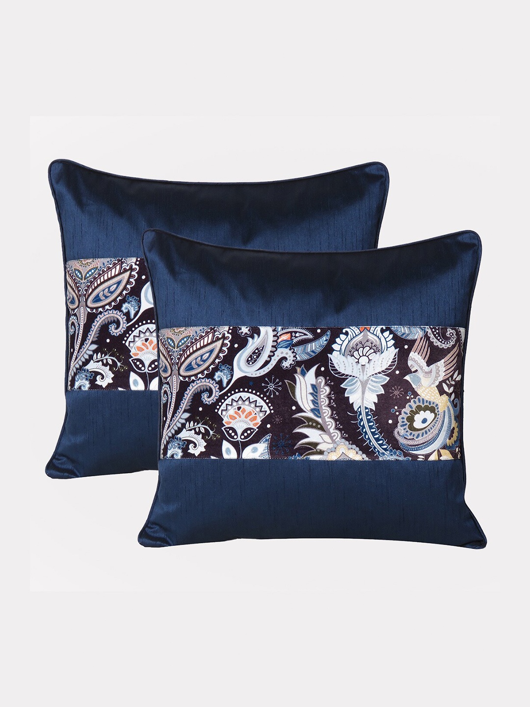 

OUSSUM Navy Blue & White Set of 2 Floral Velvet Square Cushion Covers