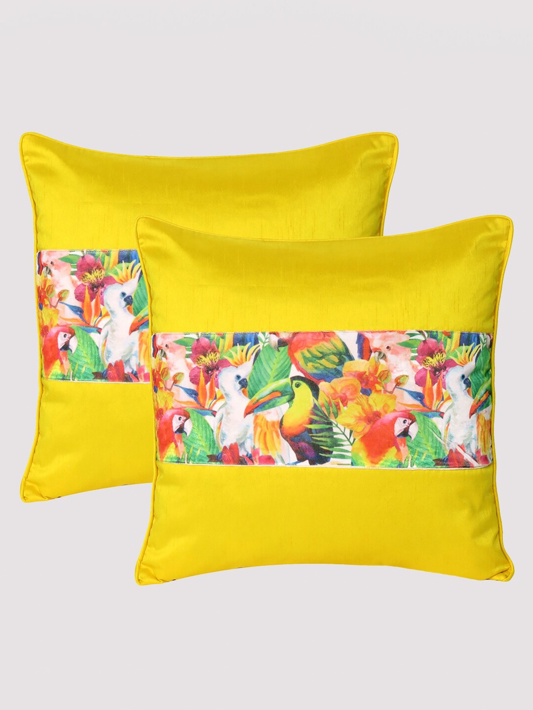 

OUSSUM Yellow & Green Set of 2 Floral Velvet Square Cushion Covers