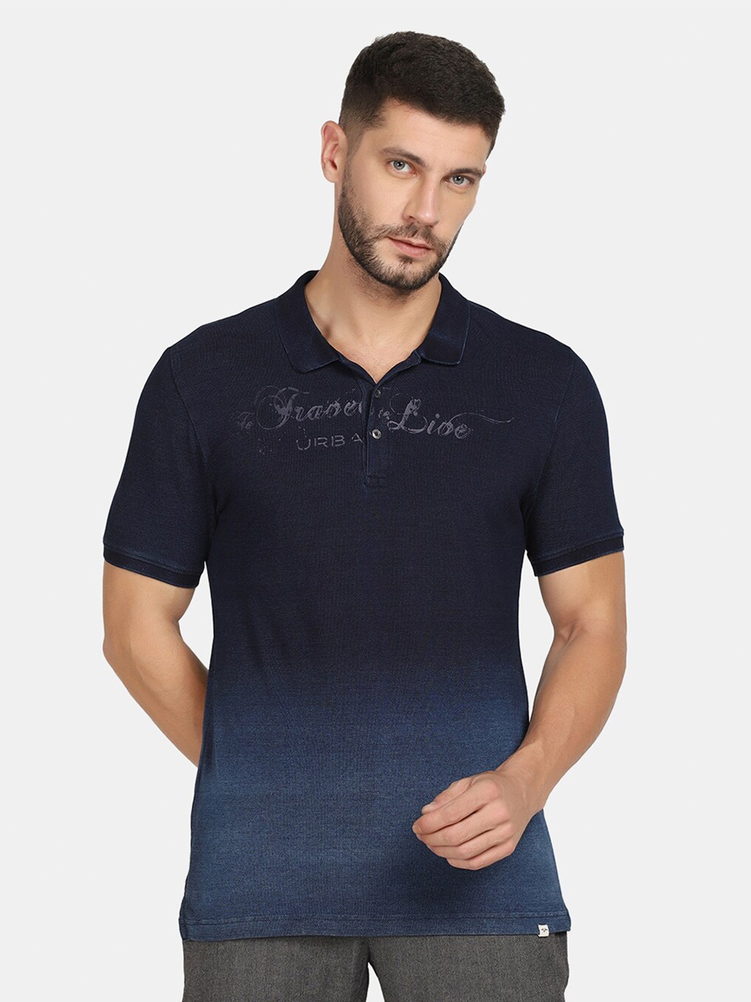 

Blackberrys Men Blue Tie and Dye Dyed Polo Collar Pure Cotton T-shirt