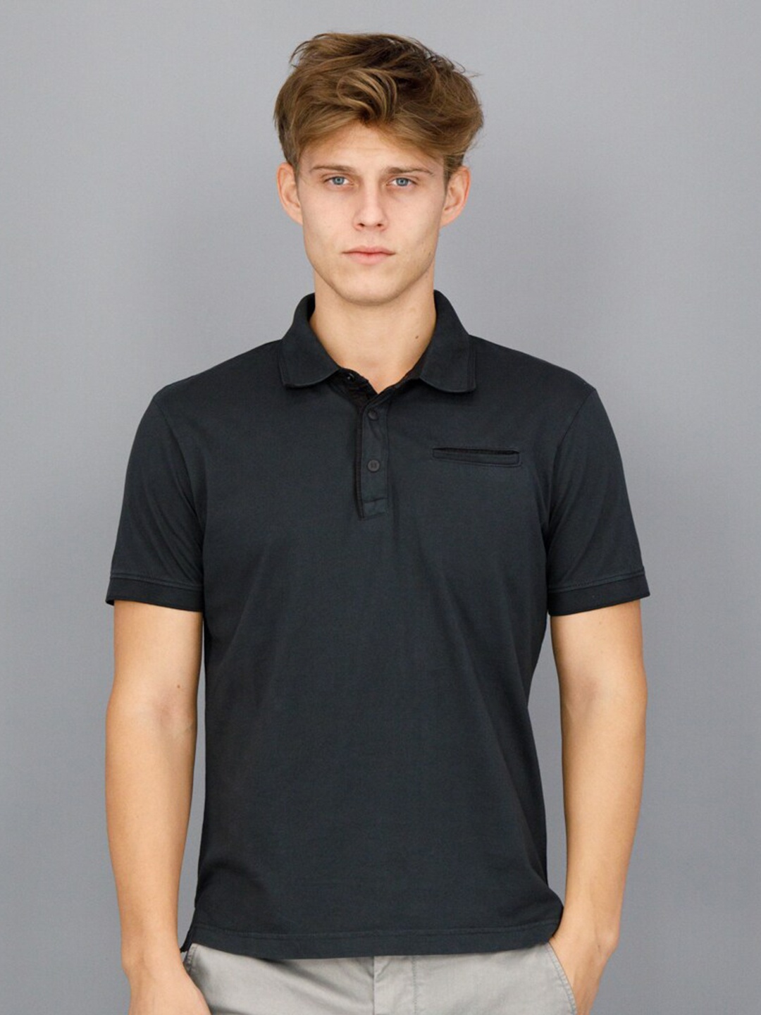 

FREESOUL Men Polo Collar T-shirt, Black