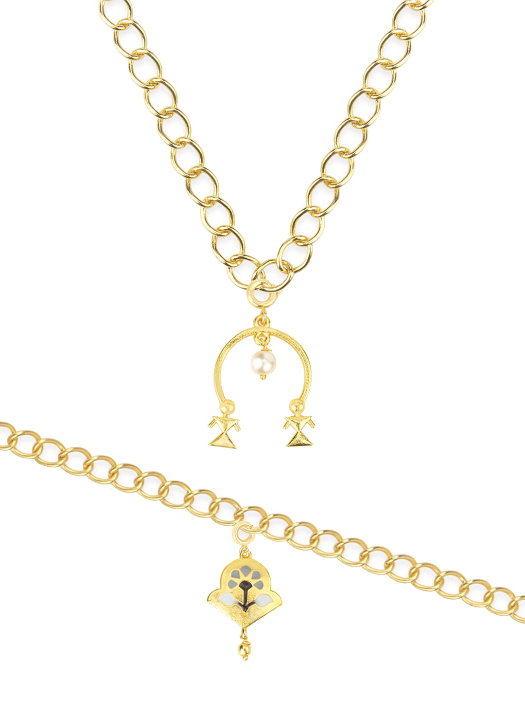 

Voylla Women Gold-Plated Pearl Drop Charms Pendant With Chain