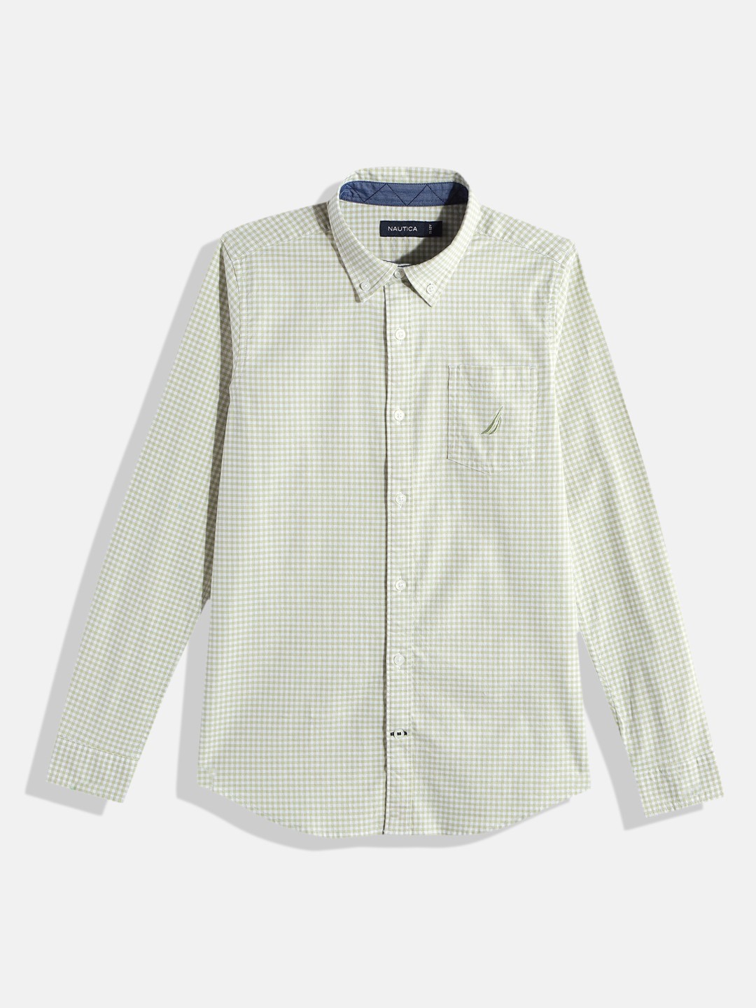 

Nautica Boys Regular Fit Gingham Checks Opaque Casual Shirt With Chest Pocket, Green