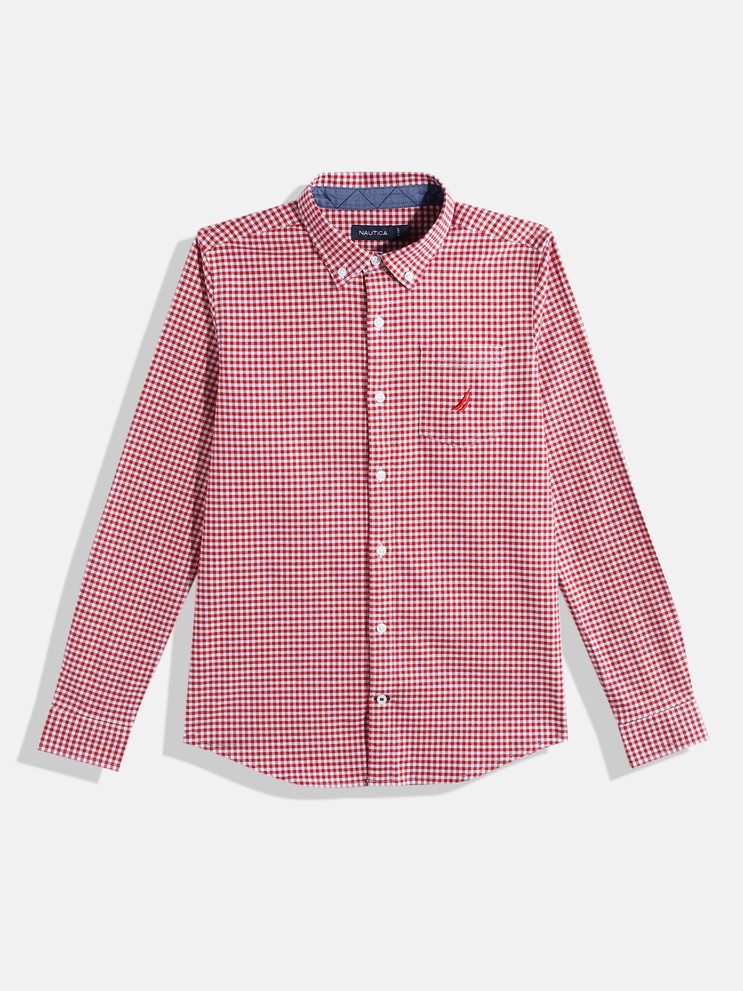 

Nautica Boys Regular Fit Gingham Checks Opaque Casual Shirt With Chest Pocket, Red