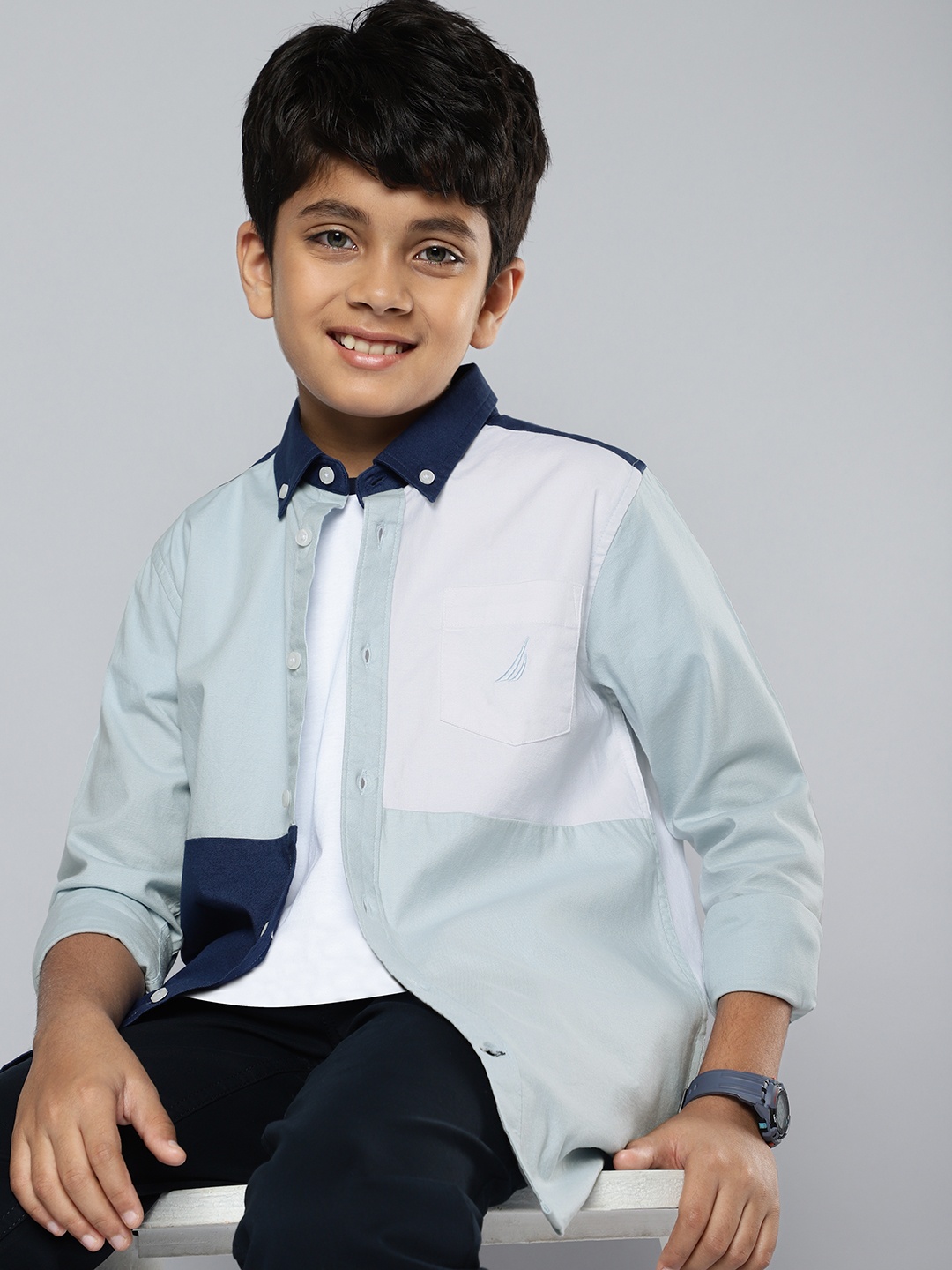 Nautica Boys Colourblocked Casual Shirt, Blue