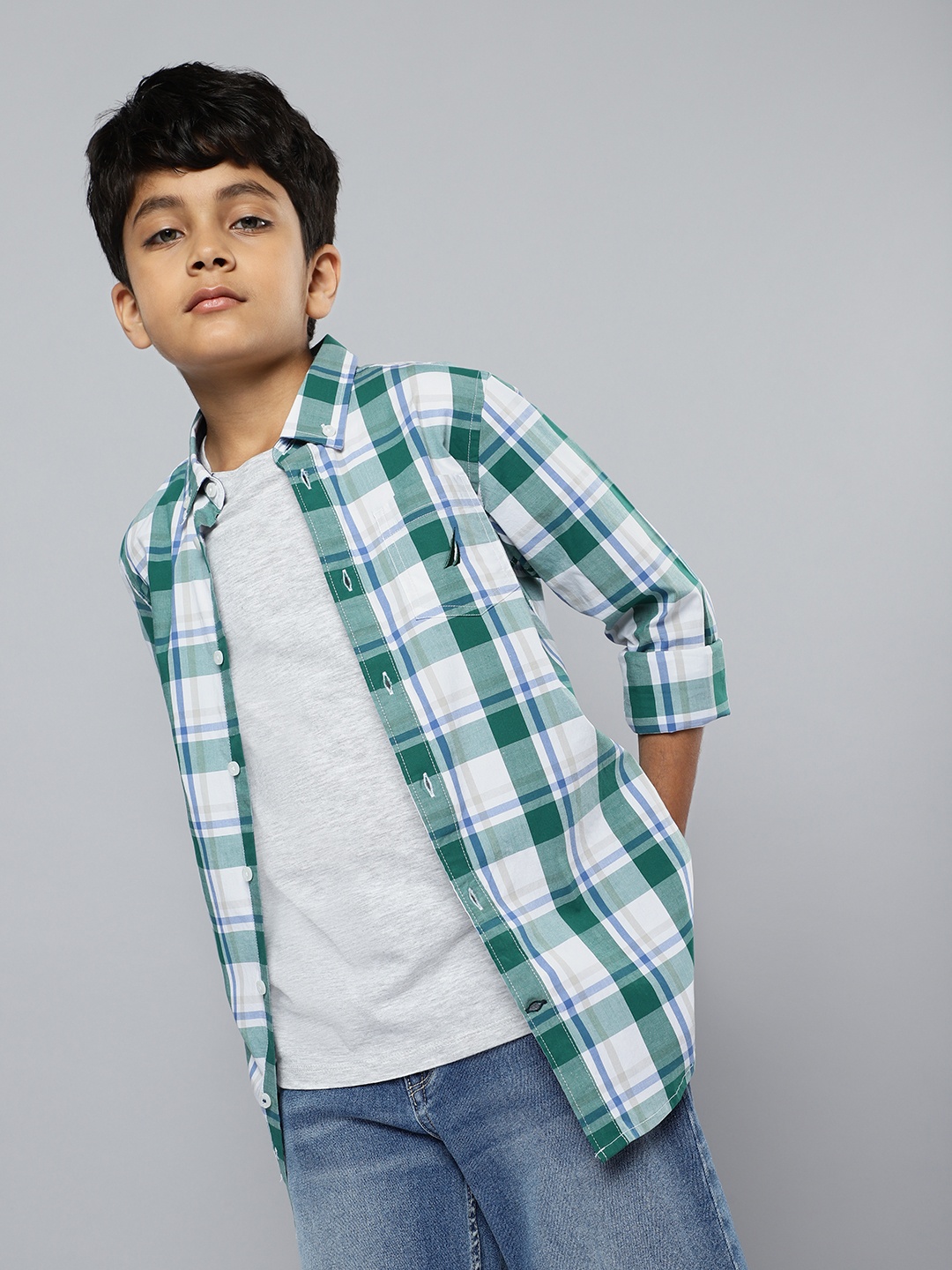 

Nautica Boys Checked Casual Shirt, Green