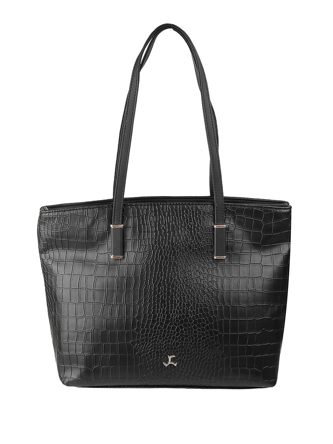 Mochi Black Textured PU Shopper Tote Bag