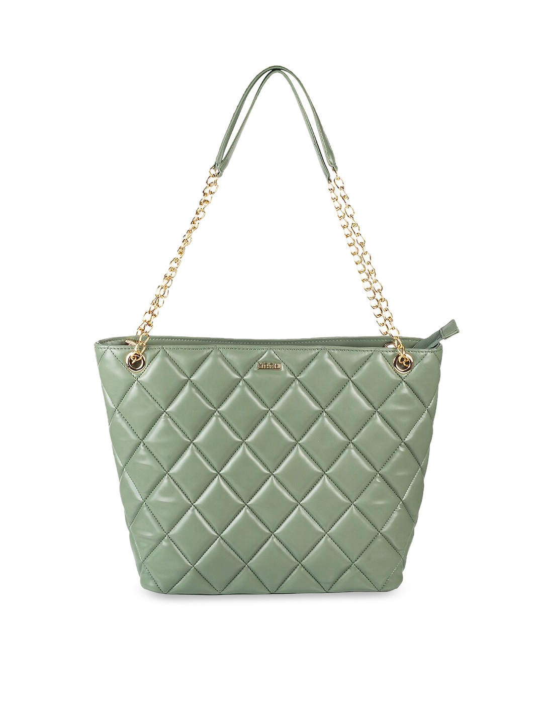

Mochi Olive Green Textured PU Oversized Structured Shoulder Bag with Quilted