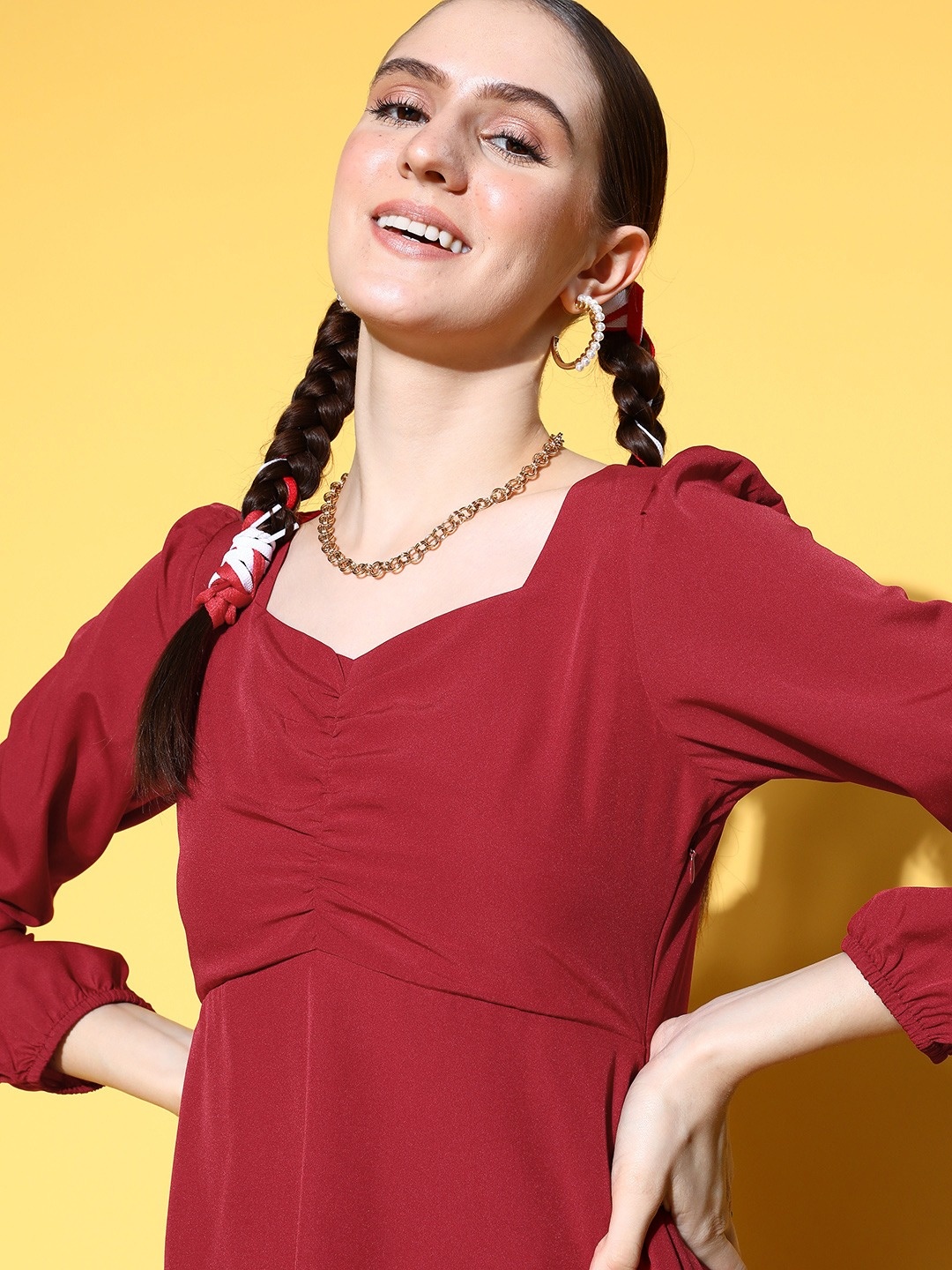 

Berrylush Women Lovely Red Solid Vacay Attire