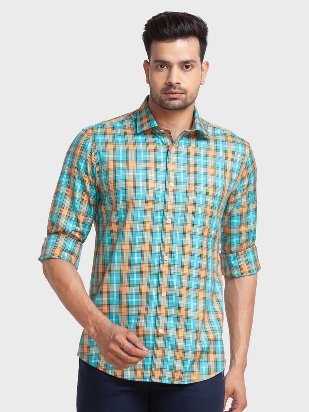 

ColorPlus Men Orange Tailored Fit Checked Casual Shirt