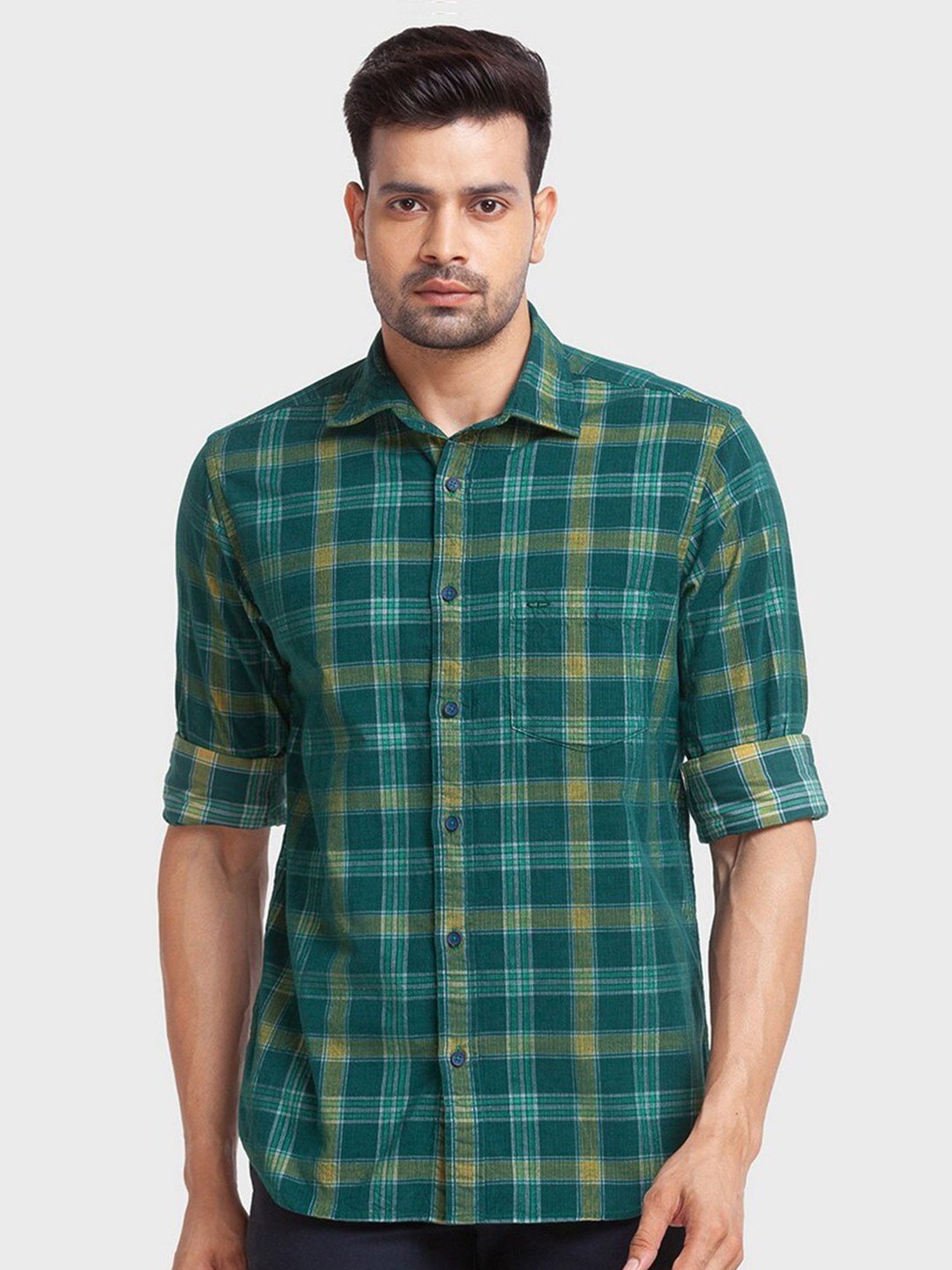

ColorPlus Men Green Tailored Fit Tartan Checked Casual Shirt