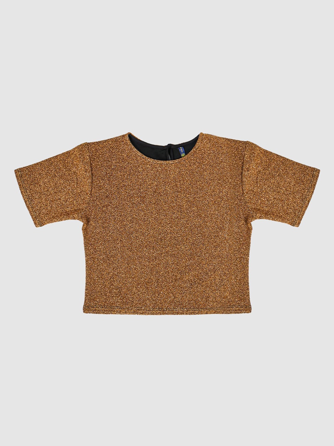 

YK Girls Gold-Toned Shimmer Short Sleeves Crop Top