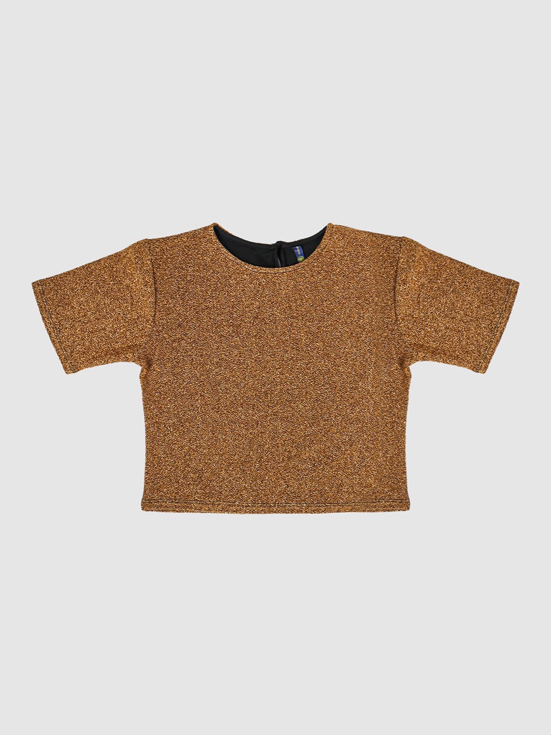 

YK Girls Gold Toned Shimmer Short Sleeves Crop Top
