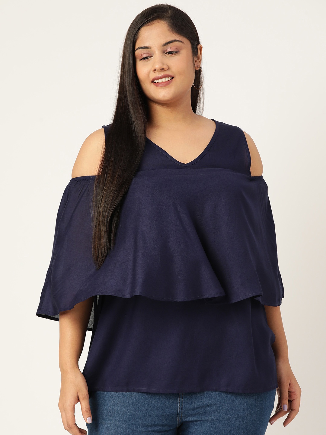 

theRebelinme Navy Blue Layered Solid Plus Size Top