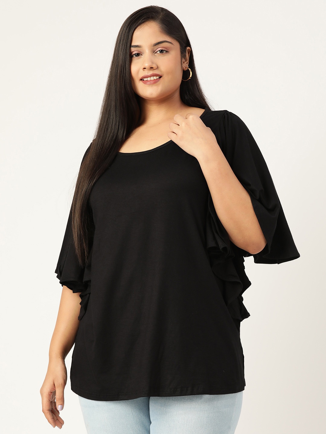 

theRebelinme Black Solid Plus Size Top