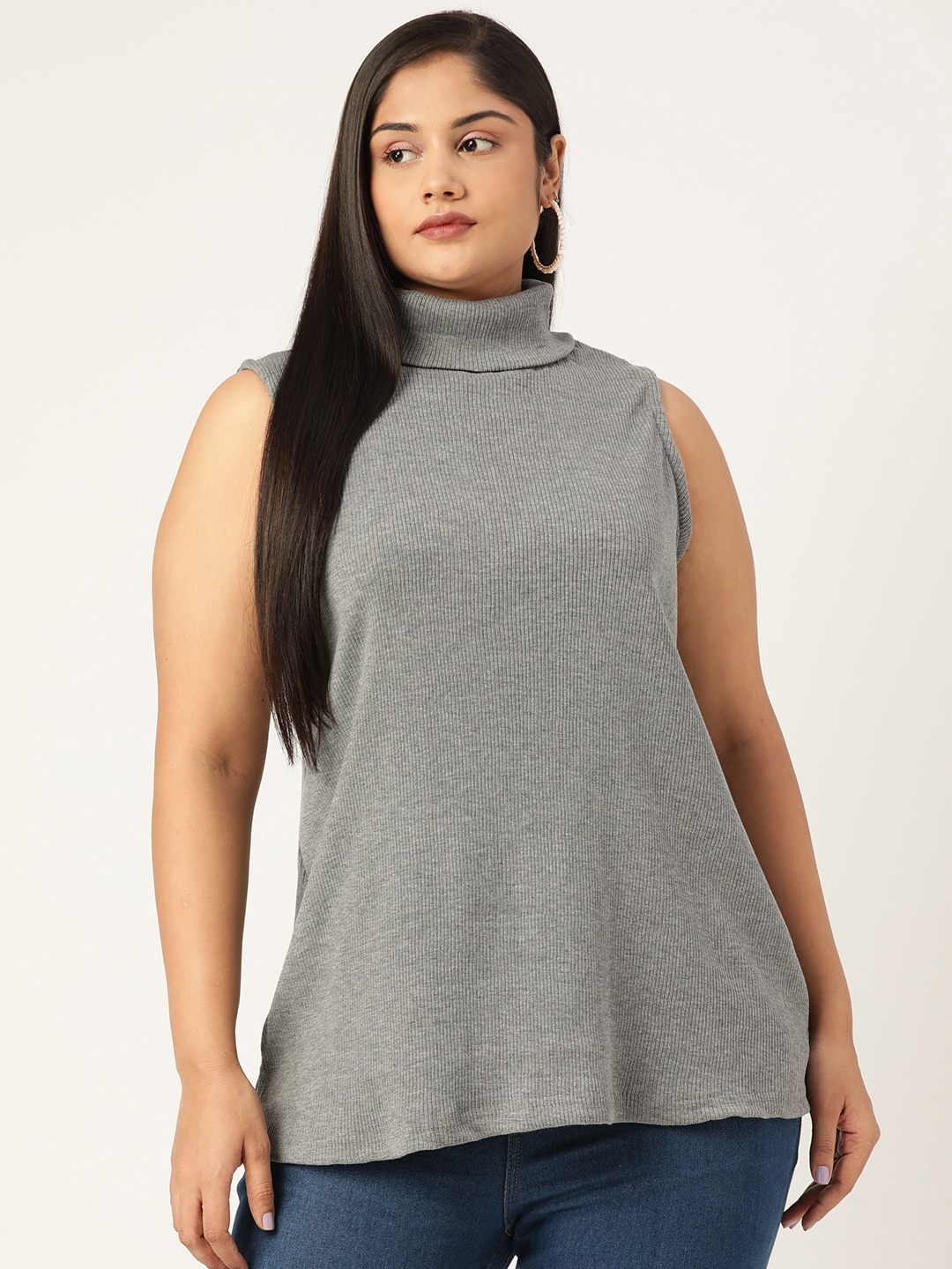 

theRebelinme Grey Solid Plus Size Cotton Top