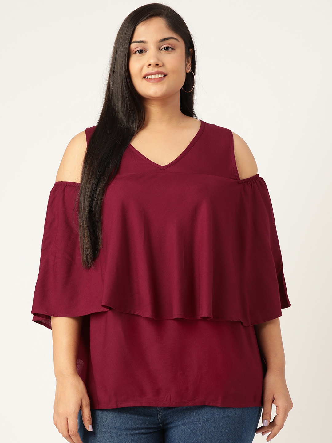 

theRebelinme Burgundy Layered Solid Plus Size Top