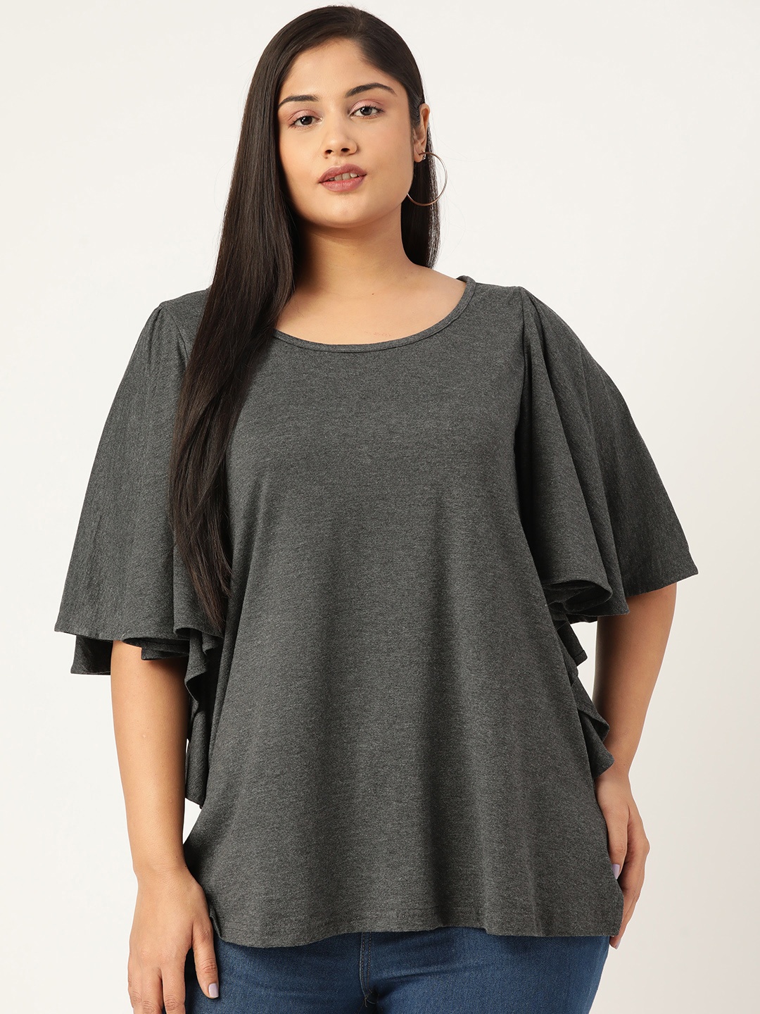 

theRebelinme Charcoal Grey Solid Plus Size Top