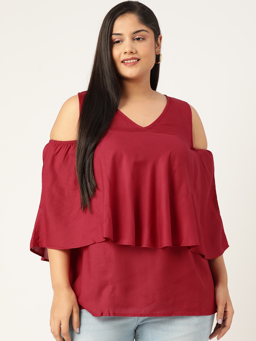 

theRebelinme Plus Size Maroon Solid Layered Top