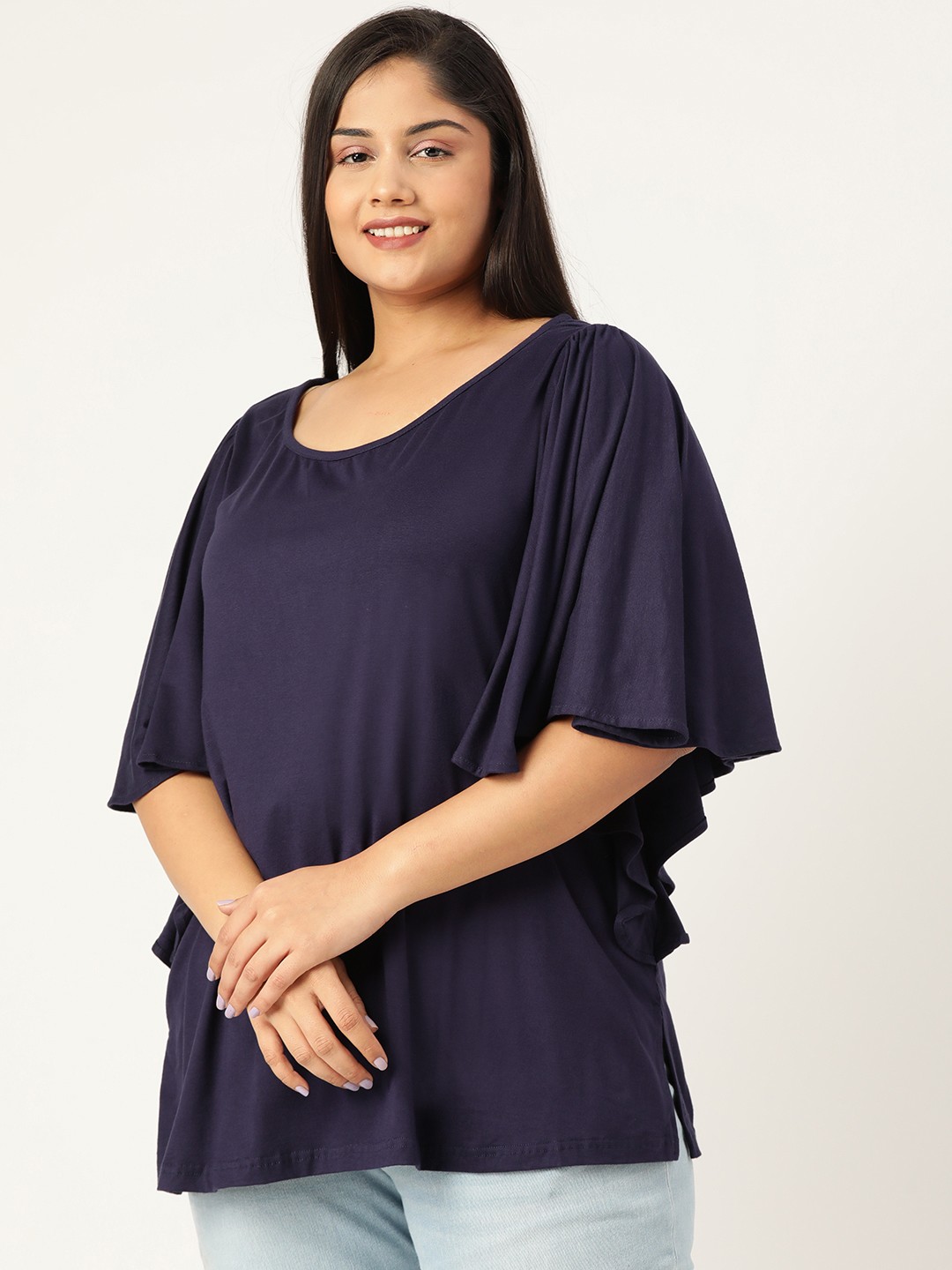 

theRebelinme Plus Size Navy Blue Solid Top