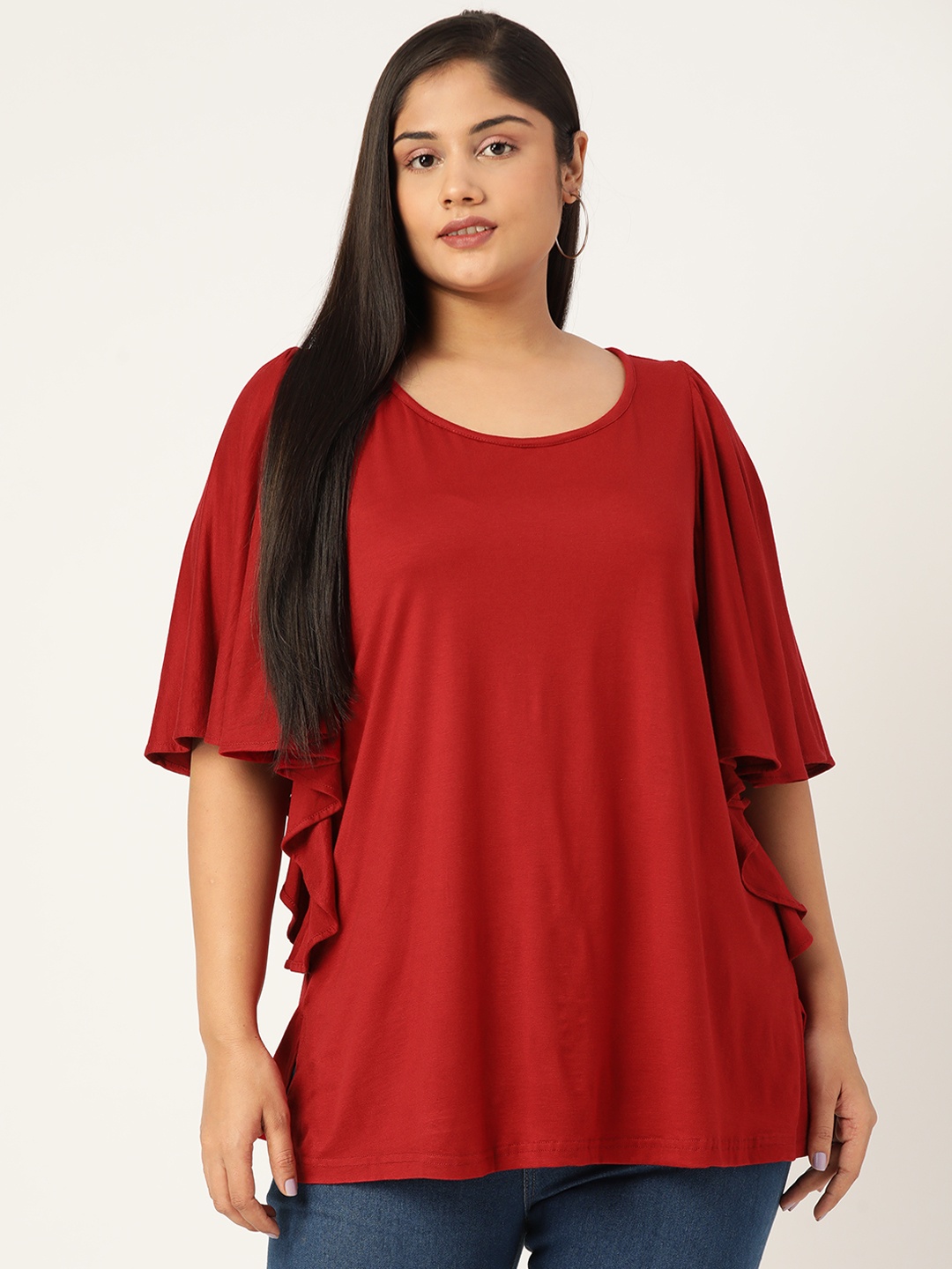 

theRebelinme Maroon Solid Plus Size Top
