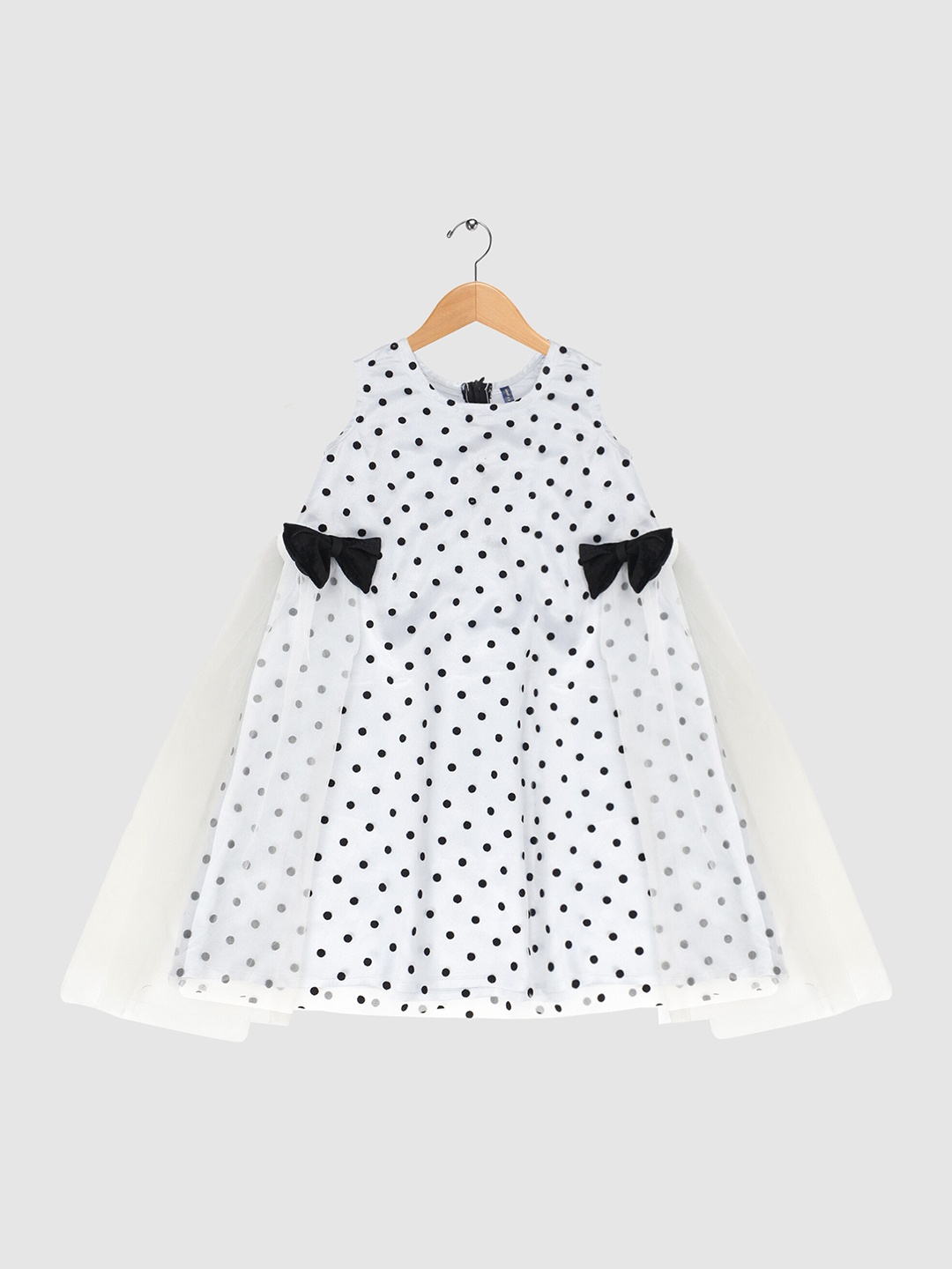 

YK Girls White and Black Polka Dot Satin Dress With Bow and Tulle