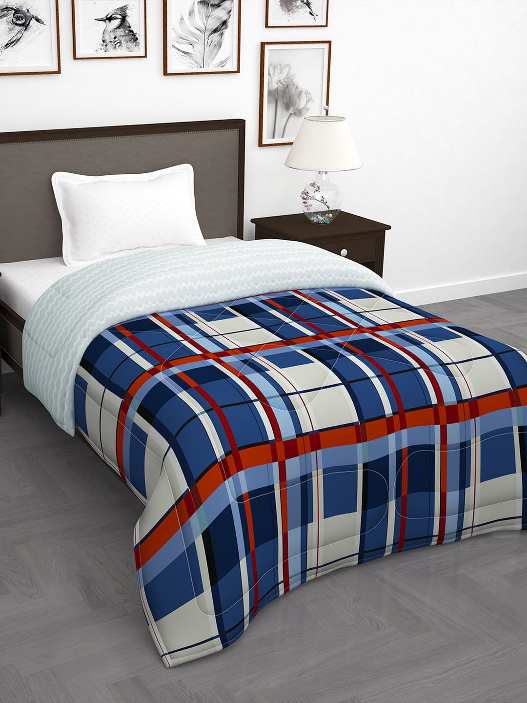 

Story@home Beige & Blue Geometric AC Room Single Bed Reversible Comforter