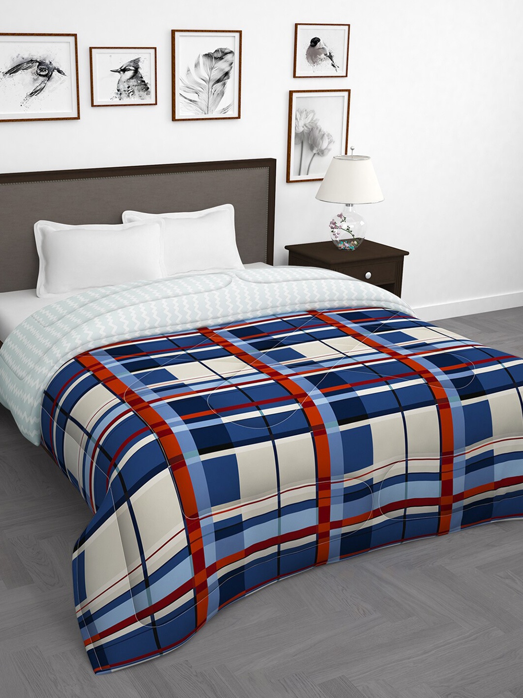 

Story@home Blue & Beige Checked AC Room Double Bed Reversible Comforter