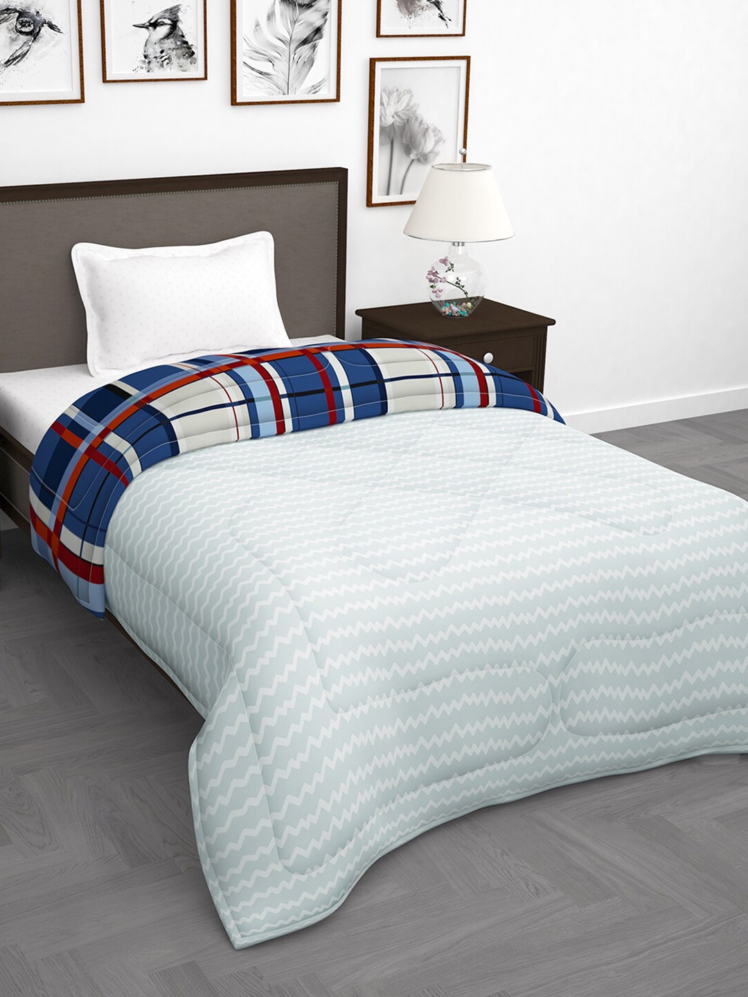 

Story@home Blue & White Checked AC Room Single Bed Comforter