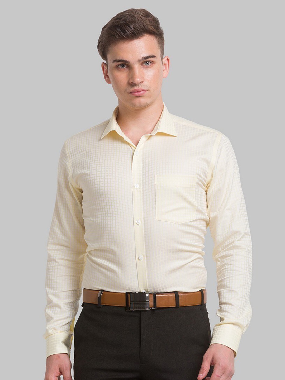

Park Avenue Men Yellow Striped Formal Shirt