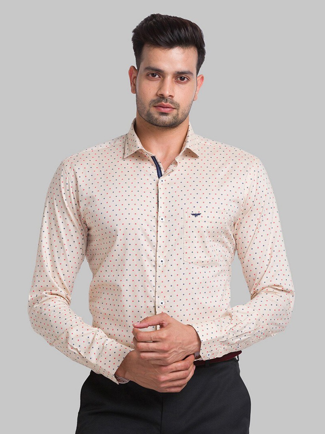 

Park Avenue Men Beige Slim Fit Printed Formal Shirt