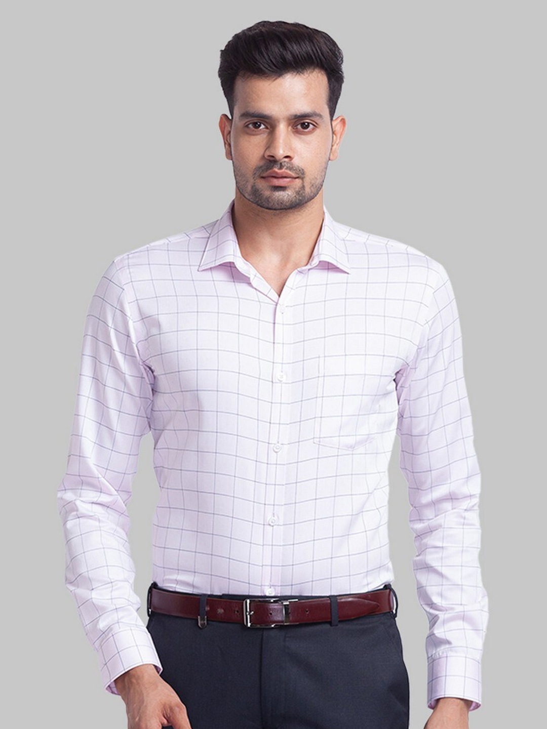 

Park Avenue Men Windowpane Checks Checked Formal Shirt, White
