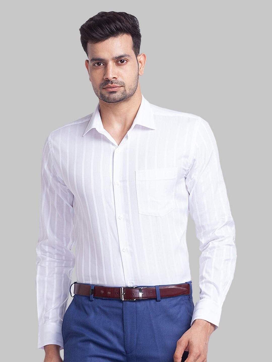 Park Avenue Men White Striped Slim Fit Formal Shirt