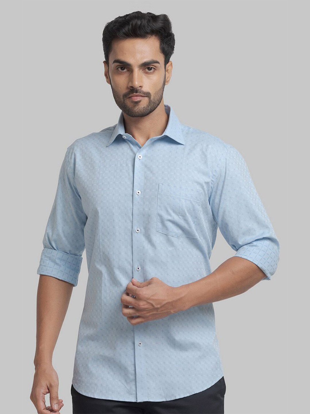 

Park Avenue Men Blue Micro Checks Checked Formal Shirt