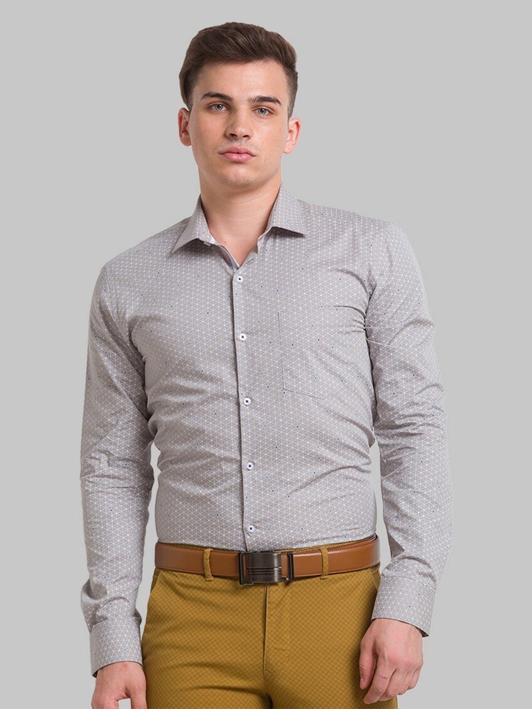 

Park Avenue Men Grey Print Slim Fit Formal Shirts