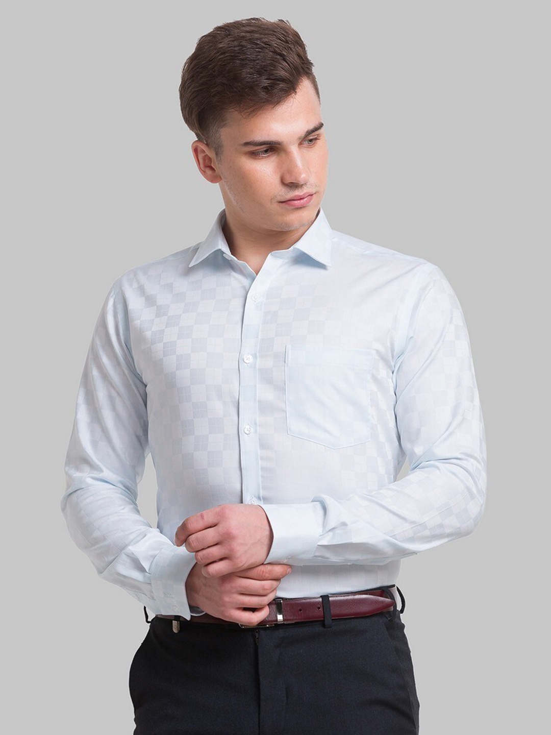 

Park Avenue Men Blue Structure Slim Fit Formal Shirts, Green