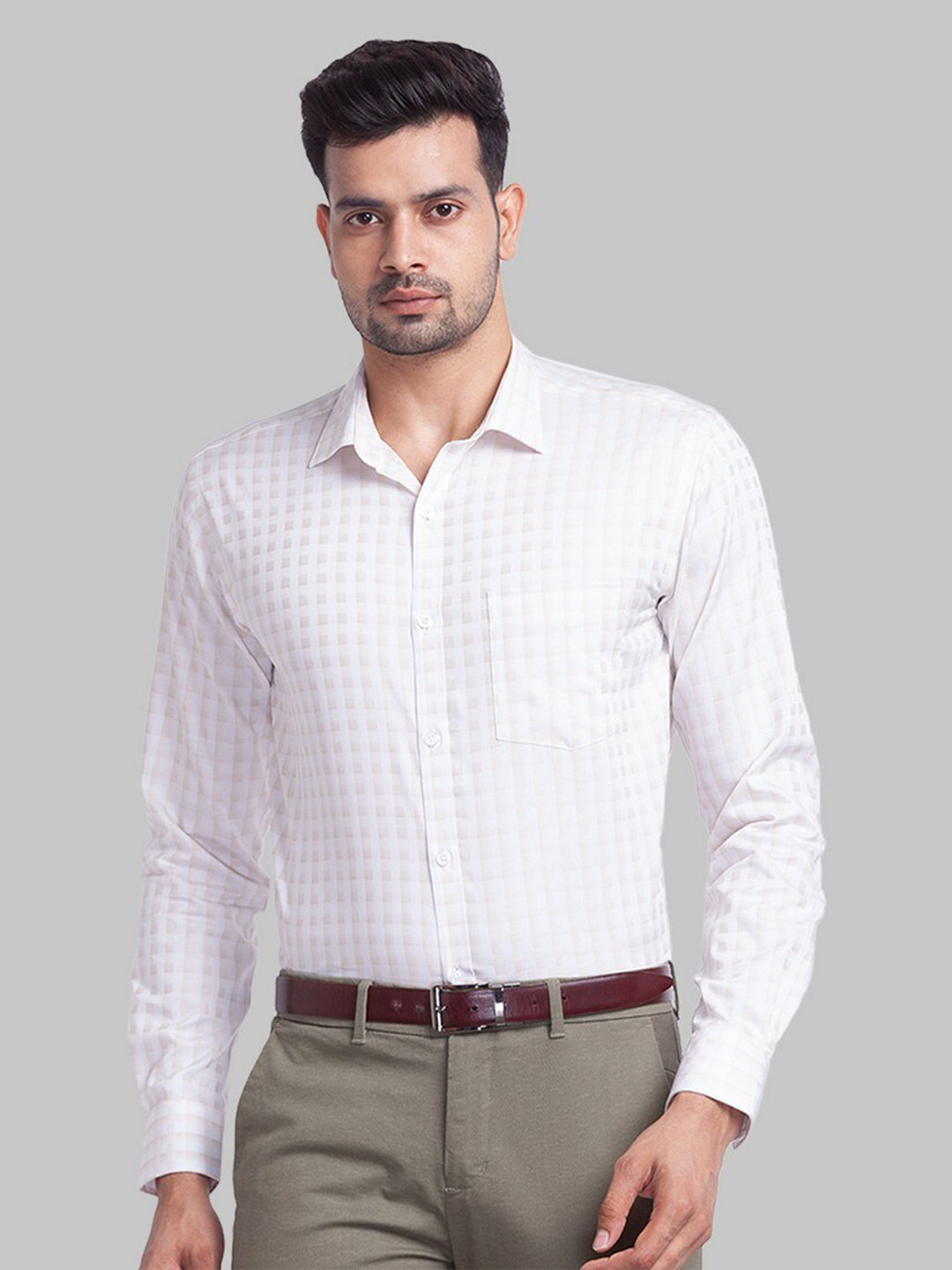 

Park Avenue Men Beige Slim Fit Checked Organic Cotton Formal Shirt