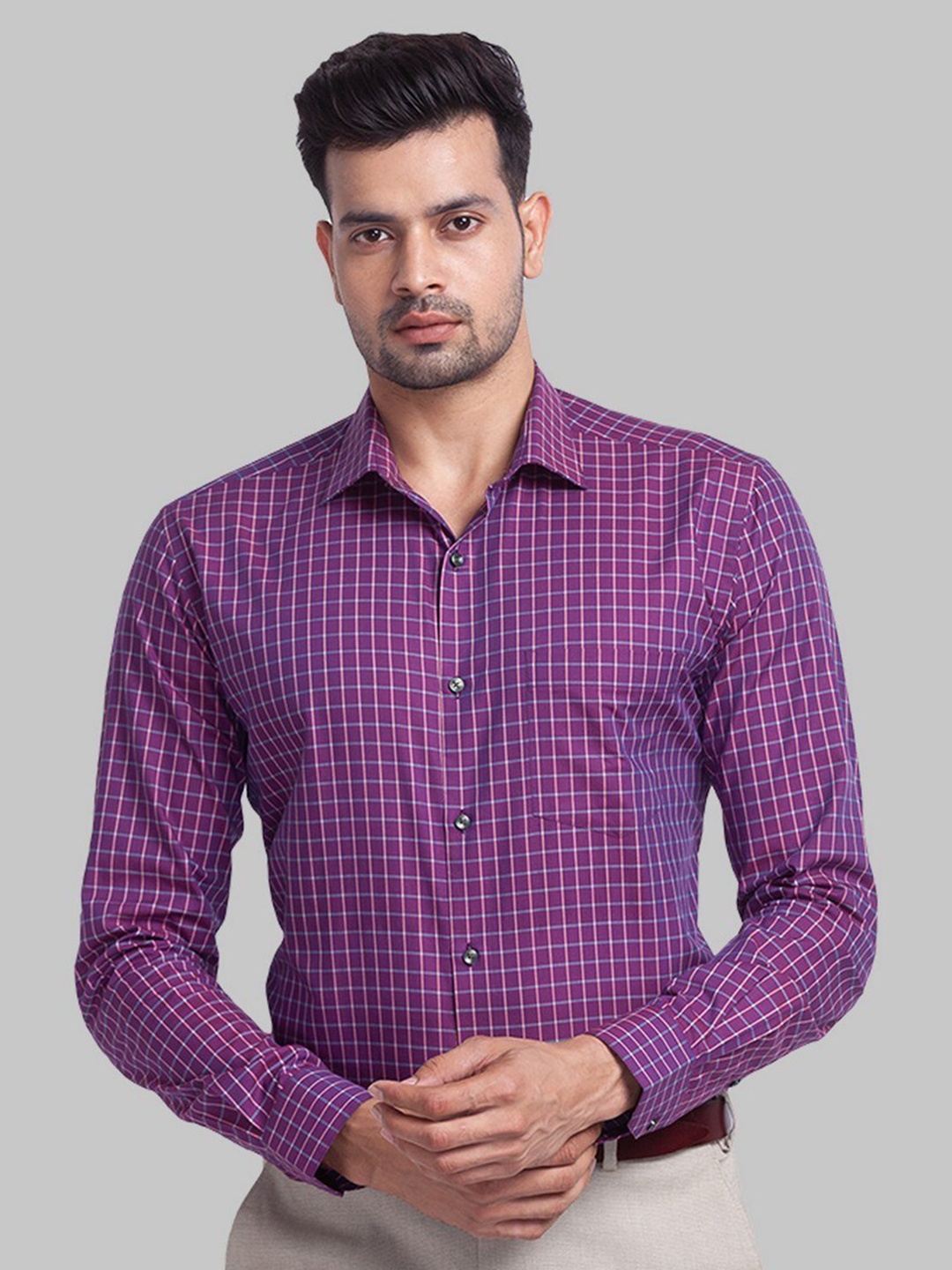 

Park Avenue Men Purple Slim Fit Checked Organic Cotton Formal Shirt