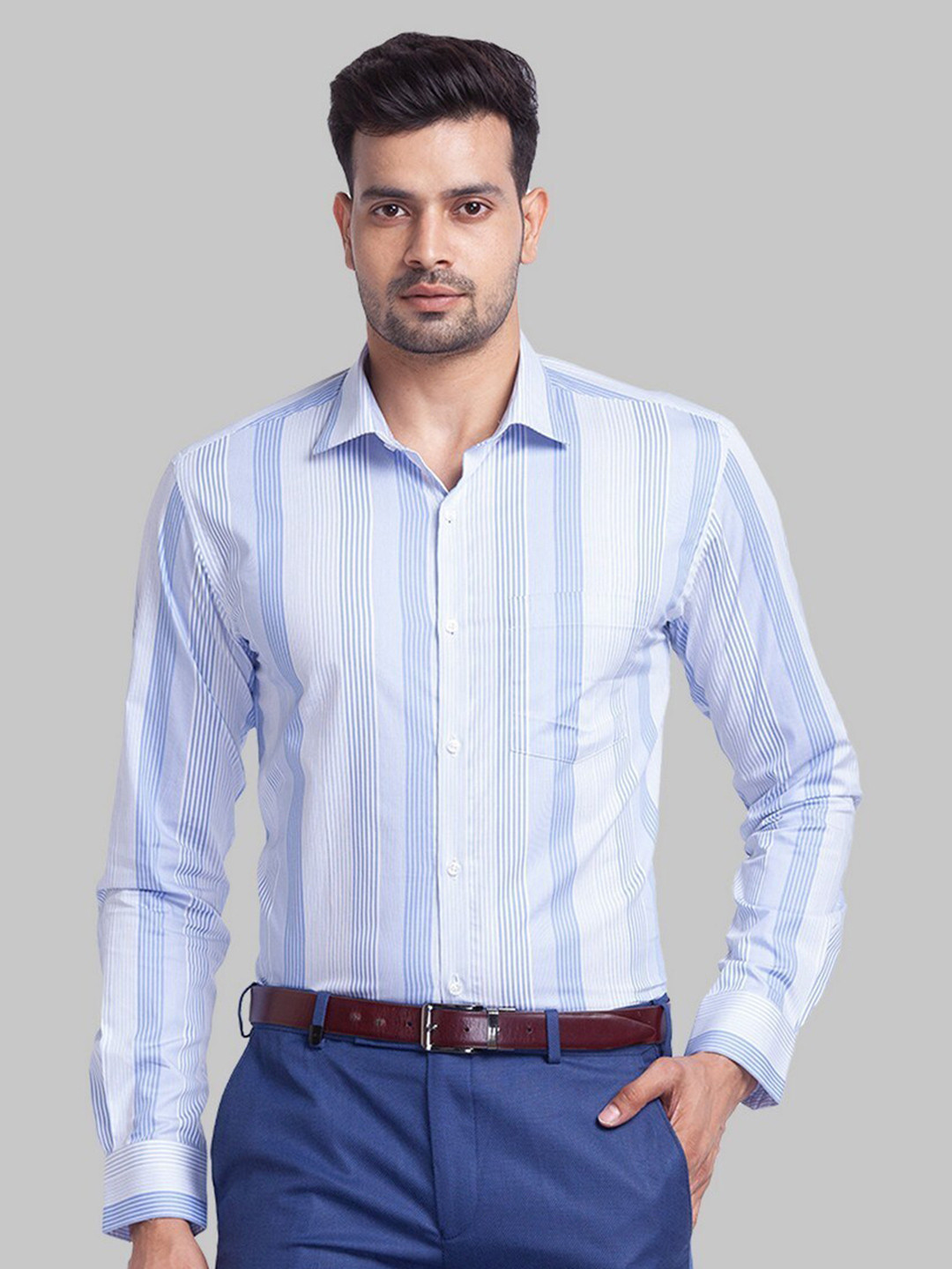 

Park Avenue Men Blue Slim Fit Striped Organic Cotton Formal Shirt