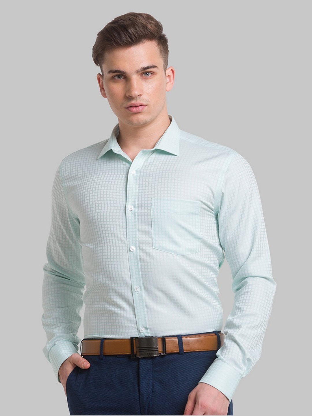 

Park Avenue Men Green Slim Fit Printed Organic Cotton Formal Shirt