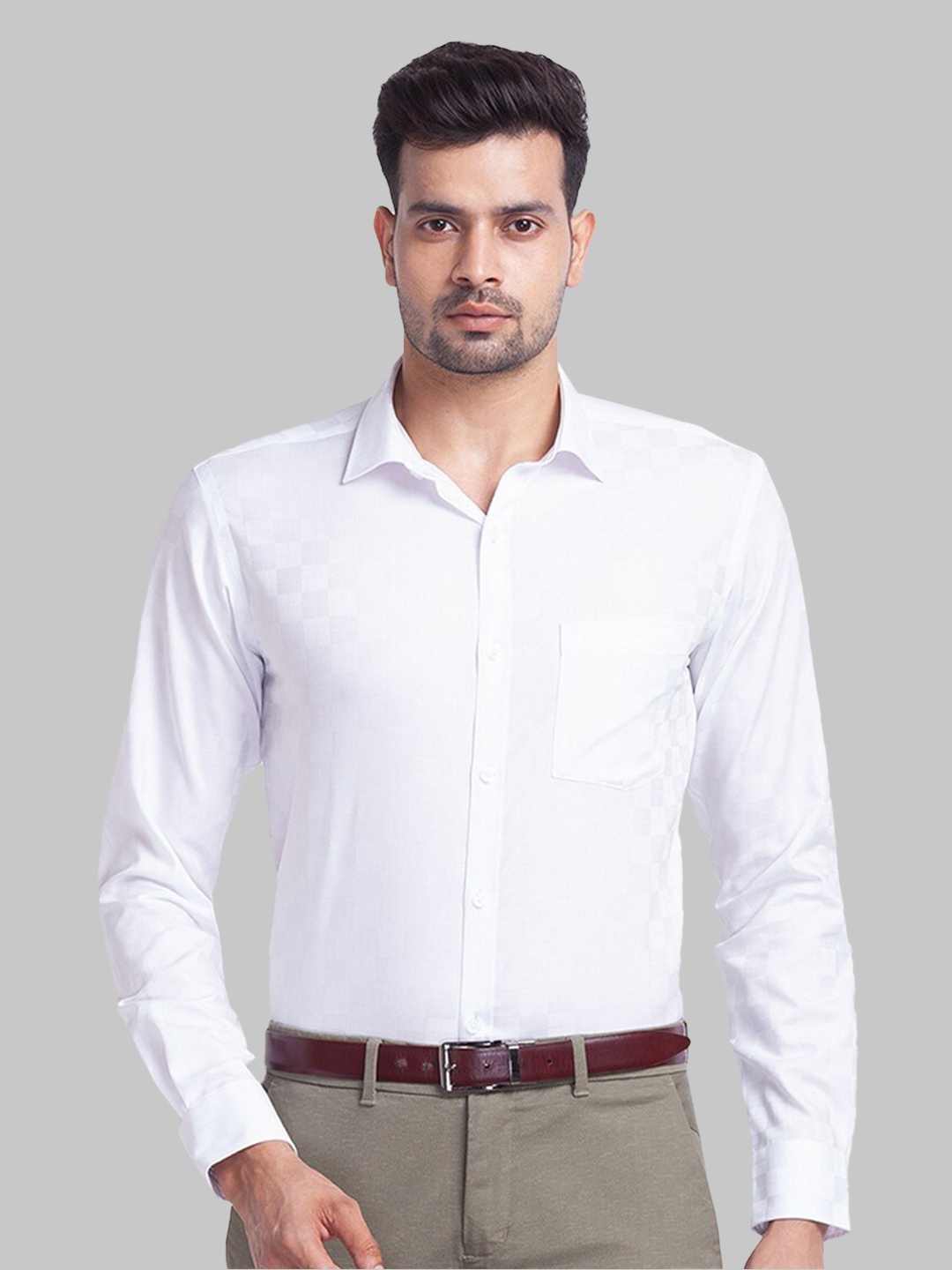 Park Avenue Men White Slim Fit Checked Organic Cotton Formal Shirt