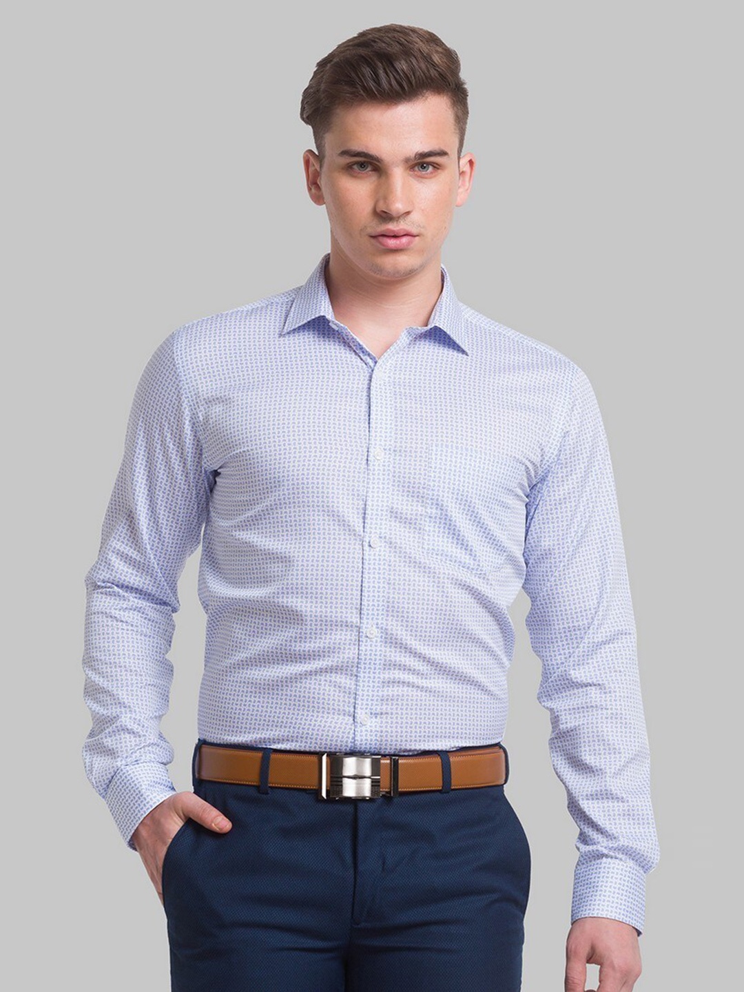 

Park Avenue Men Blue Slim Fit Printed Organic Cotton Formal Shirt