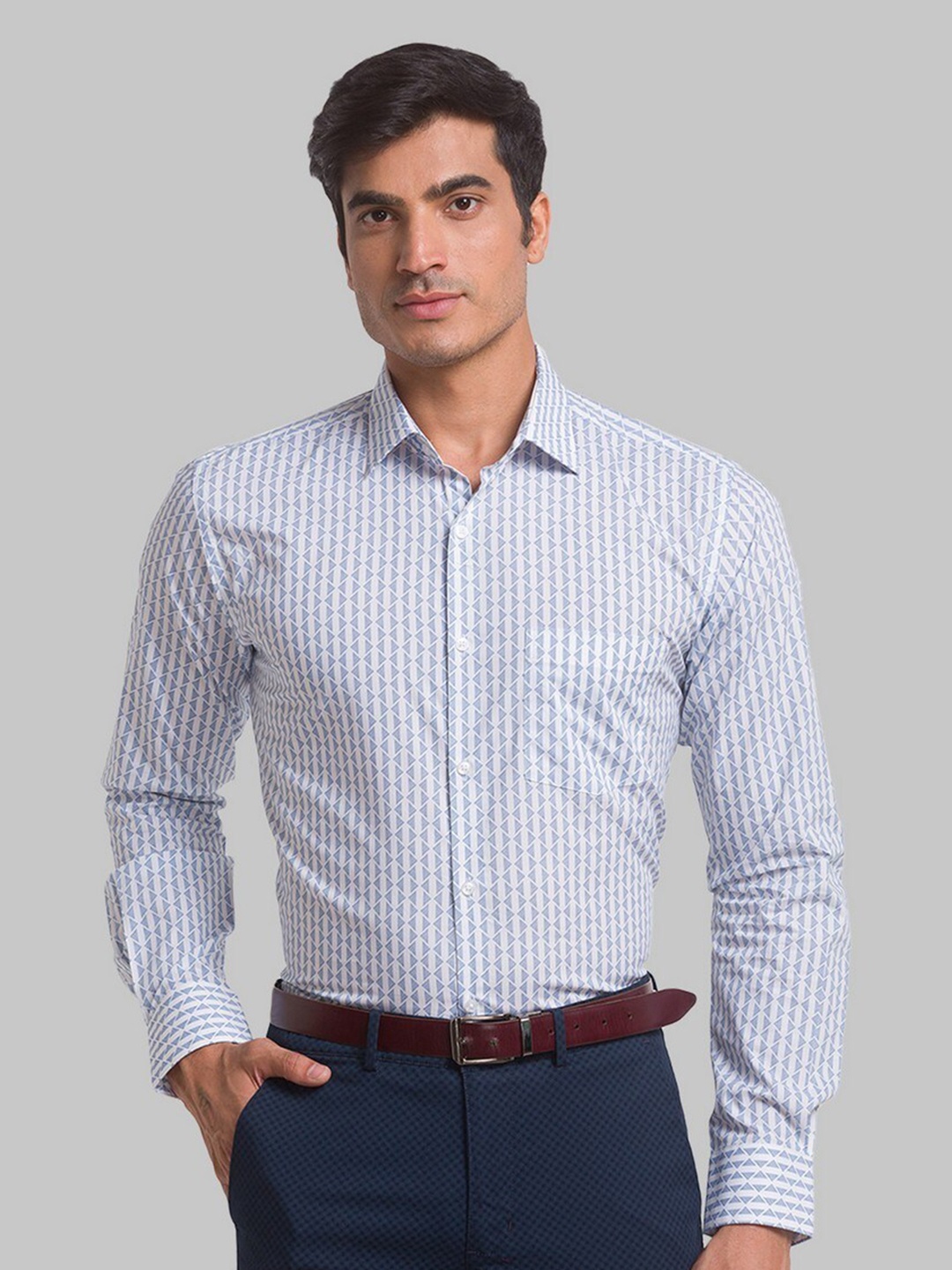 

Park Avenue Men Blue Slim Fit Printed Organic Cotton Formal Shirt