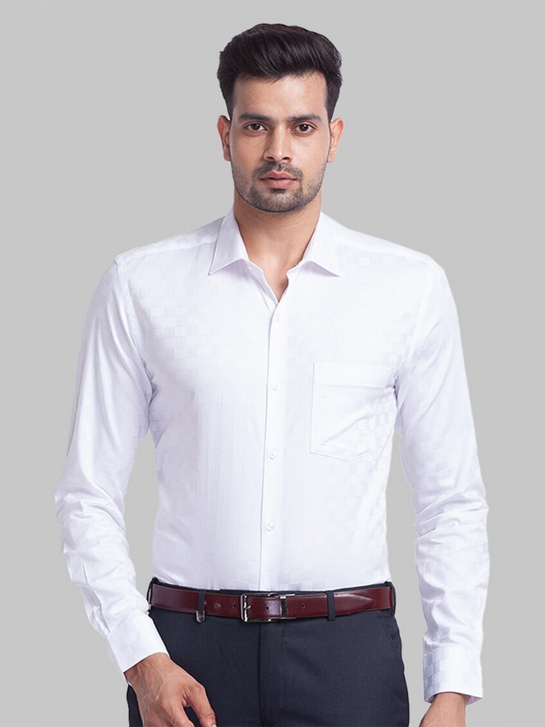 

Park Avenue Men White Slim Fit Checked Organic Cotton Casual Shirt