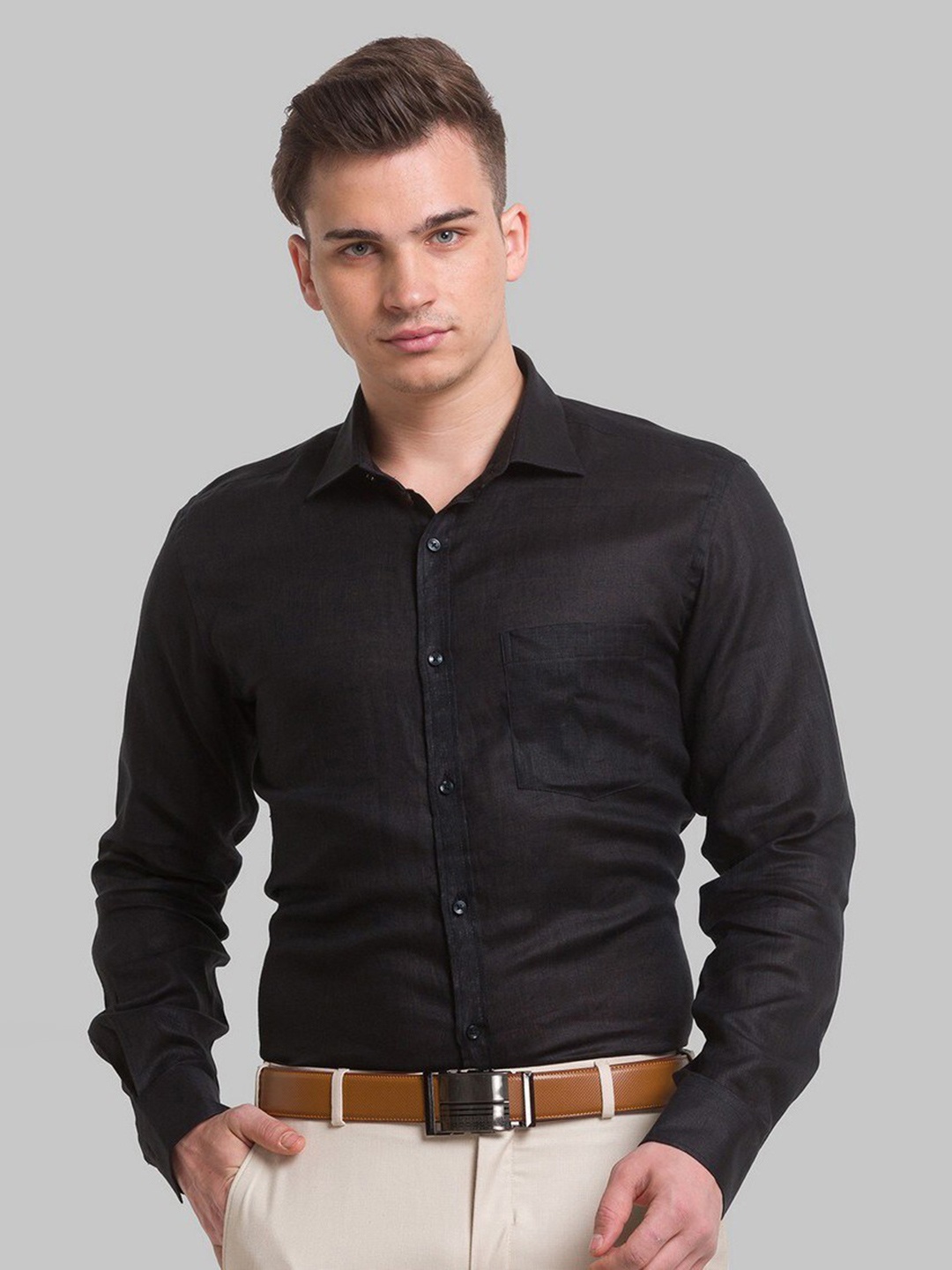 

Park Avenue Men Black Slim Fit Linen Casual Shirt