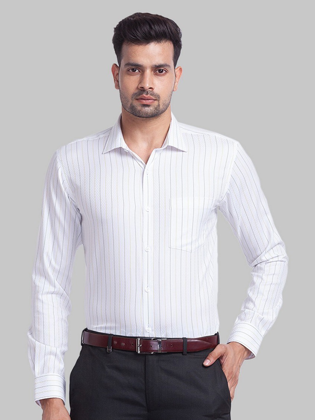 

Park Avenue Men White Slim Fit Striped Organic Cotton Formal Shirt