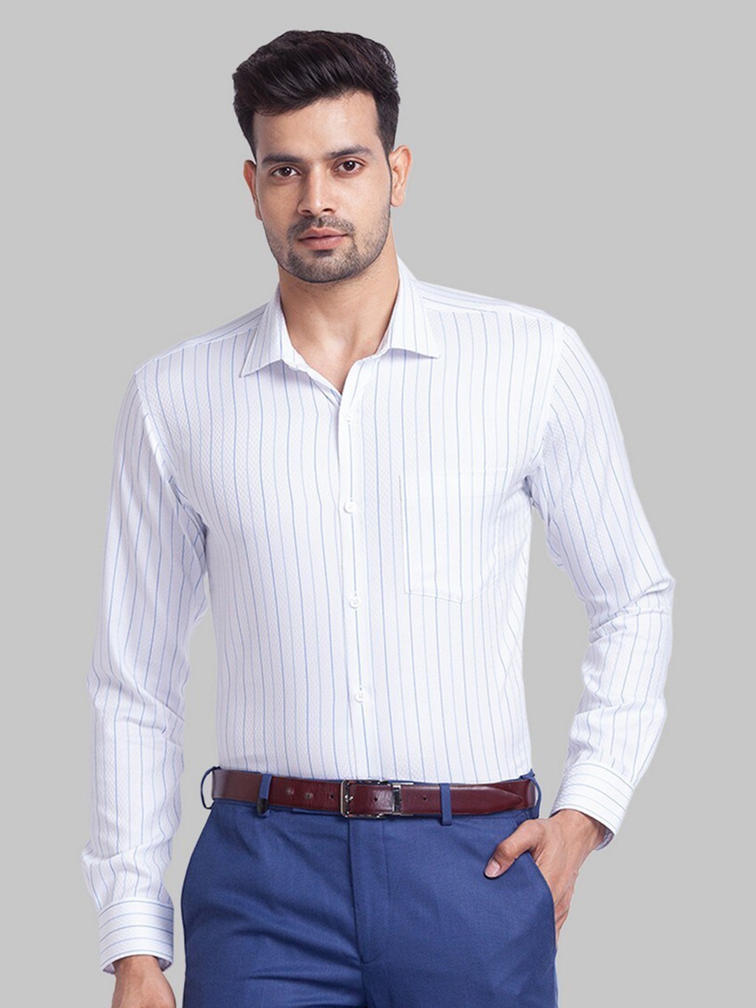 

Park Avenue Men White Slim Fit Striped Formal Shirt